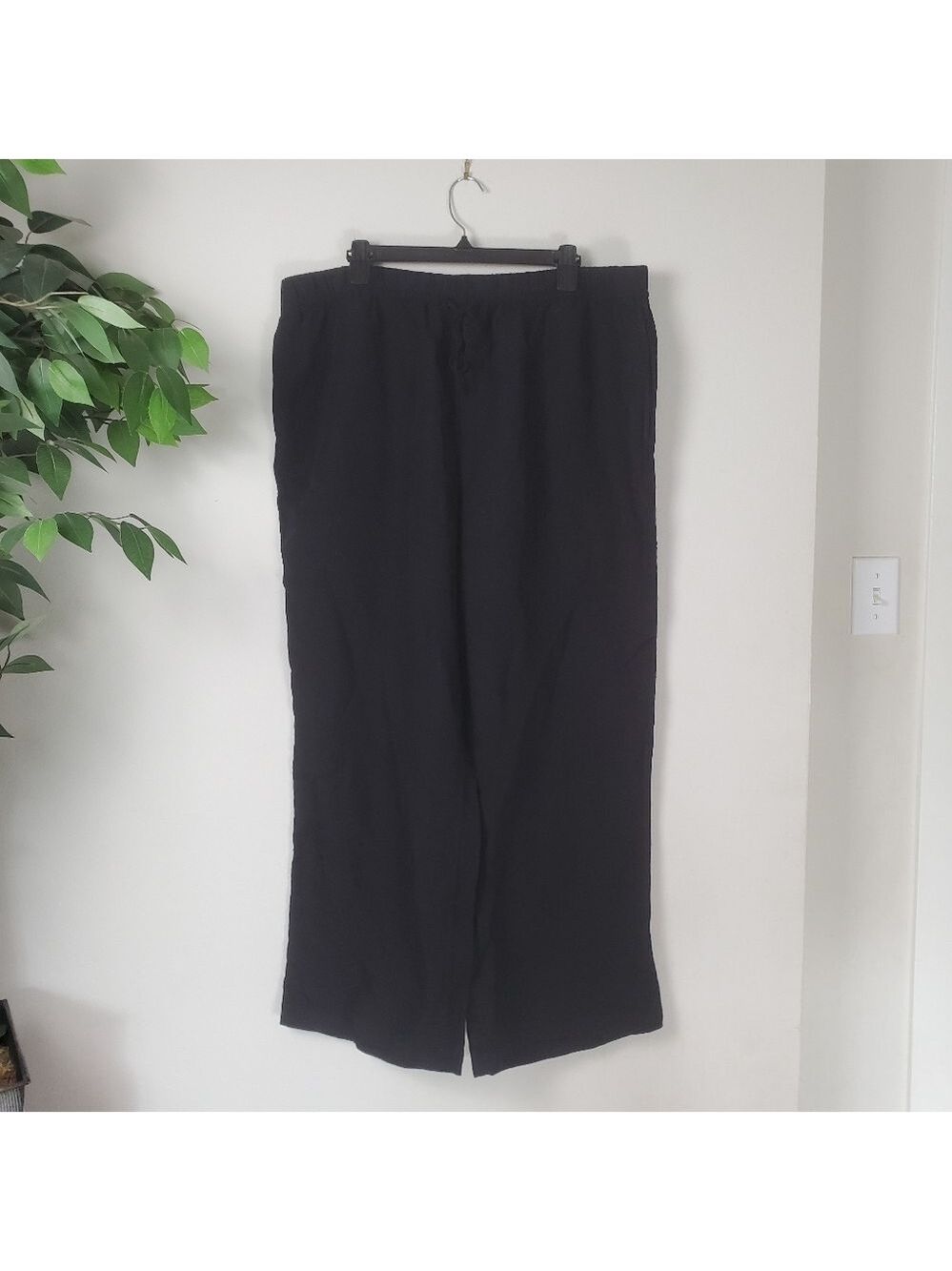 H&M Black Wide Leg Linen Blend Pants Women's 2XL Plus Size